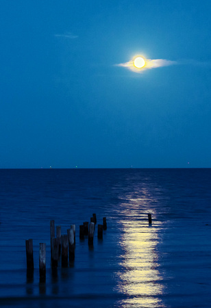 Full moon night in Galveston Bay, Texas