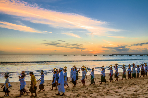 Religious Celebration at Sunset, Bali, Indonesia
