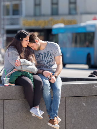 Young couples on street, Hamburg
